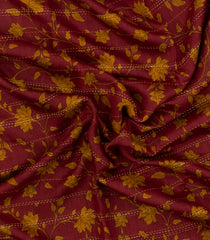 Crimson Woven Tussar Silk Saree With Stripes & Printed Floral Motifs-TU3114