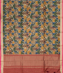 Beige Handloom Tussar Silk Saree With Embroidered & Printed Madhubani Motifs-TU2663