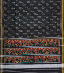 Black Handloom Rajkot Patola Silk Saree With Ikat Motifs-IK0464