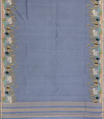 Grey Pritned Dupion Saree With Zari Checks & Border -BL4997