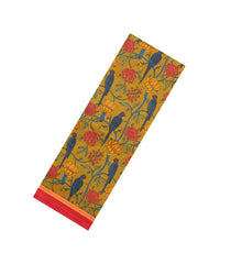 Mustard Printed Pure Silk Saree With Bird Motifs-PS0826