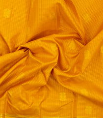 Mustard Handloom Korvai Kanchipuram Silk Saree With Checks & Kanchipuram Butta Silk Sarees-KA16582