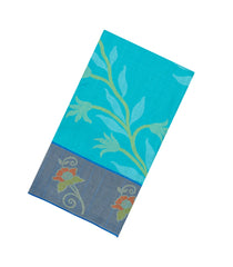 Turquoise Printed Art Tussar Saree With Zari Border-BL5001