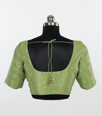Pista Green Gold-Butta Tissue Silk Blouse-RB5264