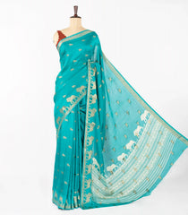 Turquoise Woven Synthetic Dola Silk Saree With Lion Motifs -BL4436