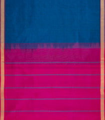 Blue Handloom 9 Yards Silk Cotton Saree With Contrast Border-SC4452