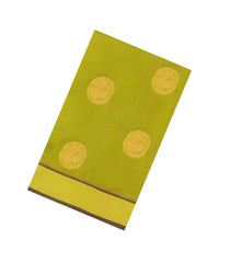 Green Handloom Silk Cotton Saree With Buttas & Contrast Zari Border-SC4674