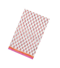 White Printed Jaipur Cotton Saree With Floral Motifs-JC1458
