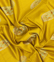 Mustard Printed Synthetic Dola Silk Saree With Zari Stripes & Border-SY0399