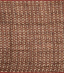 Brown Woven Tussar Silk Saree With Checks & Printed Floral Motifs-TU3083
