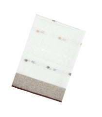 White Woven Linen Saree With Buttas & Contrast Border-LI0718