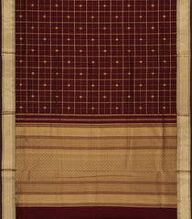 Dark Maroon Handloom Silk Cotton Saree With Zari Checks & Buttas-SC4546