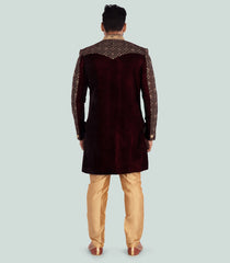 Brown Embroidered Sherwani Set-Brown