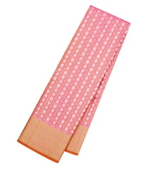 Pink Handloom Tissue Kanchipuram Silk Saree With Checks & Floral Motifs-KA15675