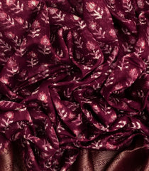 Maroon Woven Chanderi Cotton Saree With Printed Flower Motifs