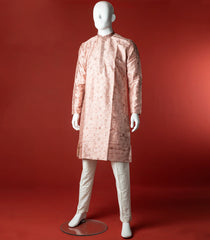 Peach Floral Embroidered Kurta With White Straight Fit Pants-Peach