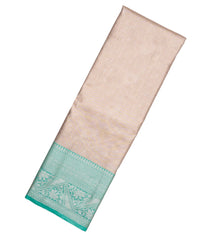 Aquamarine Woven Synthetic Tissue Saree With Floral Motifs & Peach Border-BL4352