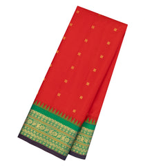 Red Handloom Gadwal Silk Saree With Buttas & Contrast Temple Border-GA0302
