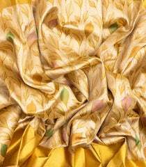 Gold Handloom Kanchipuram Silk Saree With Meena Floral Motifs