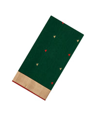 Bottle Green Handloom Maheswari Silk Cotton Saree With Buttas-SC4152