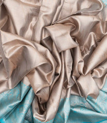 Taupe Woven Synthetic Tissue Saree With Floral Motifs & Turquoise Border-BL4345