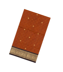 Rust Handloom Silk Cotton Saree With Checks-SC4297