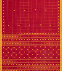 Red Handloom Bengal Cotton Saree With Checks & Buttas-BG1924-Red