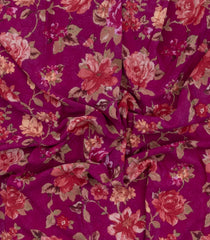 Magenta Printed Crepe Silk Saree With Floral Motifs-PS0896
