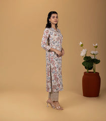 Off-White Floral Printed Kurta-KR0870