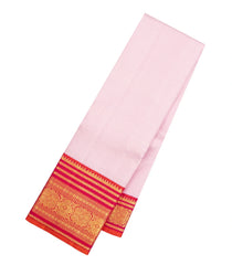 Baby Pink Handloom Korvai Kanchipuram Silk Saree With Zari Stripes-KA16586