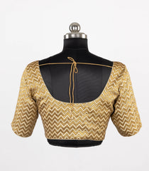 Gold Blended Tissue Readymade Saree Blouse with Chevron Motifs-RB5278