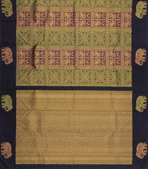 Black Handloom Kanchipuram Silk Saree With Meena Motifs-KA15818