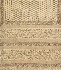 Cream Printed Jaipur Cotton Saree With Floral Motifs-JC1730