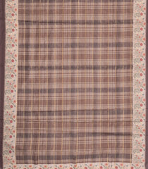 Dark Grey Printed Synthetic Dola Silk Saree With Checks & Floral Border-SY0369