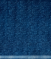 Indigo Printed Jaipur Cotton Saree With Floral Motifs-JC1443