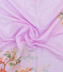 Lavender Printed Synthetic Linen Saree With Bird Motifs-SY0170