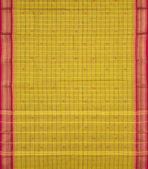 Lemon Yellow Woven Chettinad Cotton Saree With Checks & Buttas-CN1786