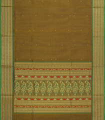 Dark Olive Handloom Silk Cotton Saree With Coin Buttas-SC3966