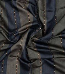 Dark Grey Printed Tussar Silk Saree With Stripes & Printed Pallu-TU3651
