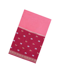 Light Peach Woven Blended Viscose With Contrast Border-BL5575