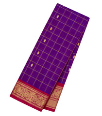 Purple Handloom Gadwal Silk Cotton Saree With Checks & Buttas-GA0380