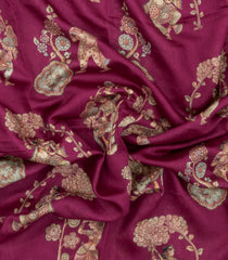 Burugndy Printed Tussar Silk Saree With Floral Motifs-TU3628