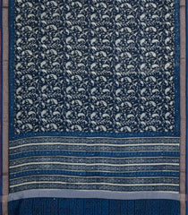 Indigo Printed Chanderi Cotton Saree With Floral Motifs & Sequin Work-CC1435