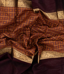 Dusty Peach Handloom Muppagam Kanchi Cotton Saree With Checks & Buttas-KC1761