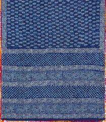 Indigo Printed Jaipur Cotton Saree With Tie & Dye Motifs-JC1851