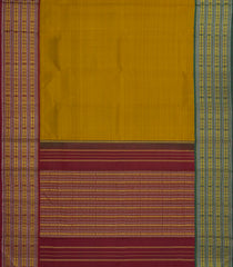 Oil Mustard Handloom Korvai Kanchipuram Silk Saree With Ganga Jamuna Border-KA14496