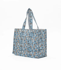 Light Blue Bagru Printed Handmade Cotton Quilted Tote Bag-ACS1023