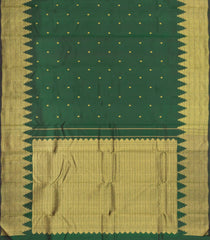 Dark Green Handloom Kanchipuram Silk Saree With Buttas & Temple Border-KA15797