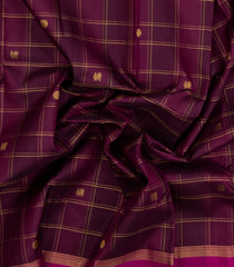 Burgundy Handloom Kanchipuram Silk Saree With Checks-KA15218