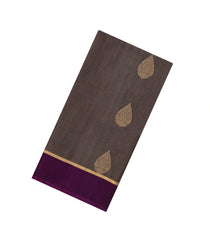 Dark Grey Handloom Silk Cotton Saree With Buttas-SC4520